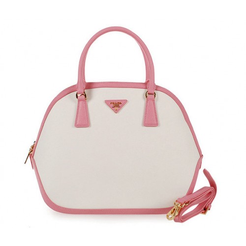 Prada Saffiano Tote 6628 Cerise rosa pelle bianca A Basso Prezzo